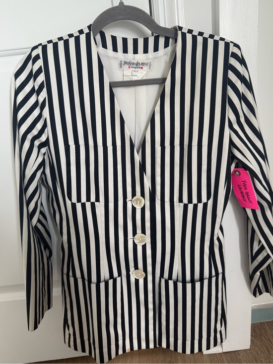 Yves Saint Laurent Tops - Vintage Yves Saint Laurent Striped Blazer in Black & White Pre-owned
